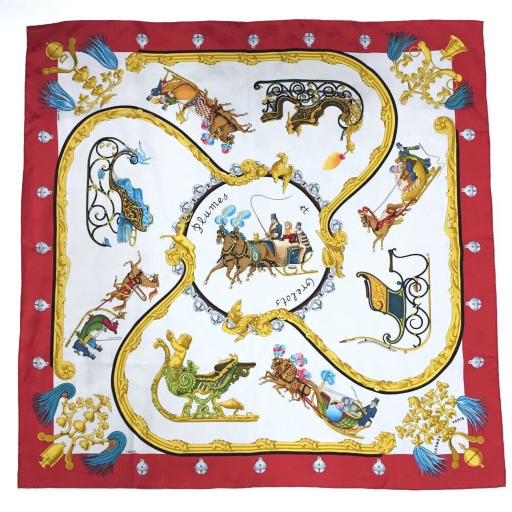 00701126# Hermes Scarf Plumes et grelots Carre 90 Multicolor Silk 100%